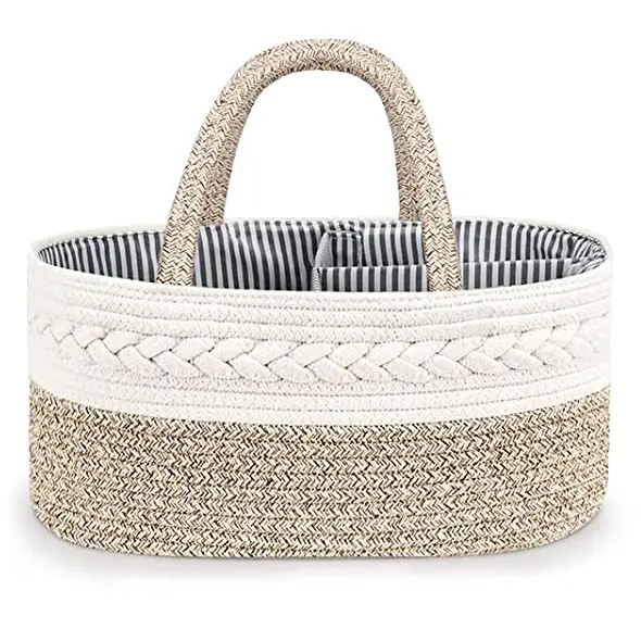 cotton rope woven cotton storage basket rectangular baby diaper basket organizer cotton rope basket