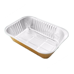 RE3G Plateaux en aluminium revêtus d'or en forme de rectangle 22x15x4.5cm Casseroles pour aliments chauds 1100ml Récipients recyclables de haute qualité Feuille d'aluminium - Product Image 1