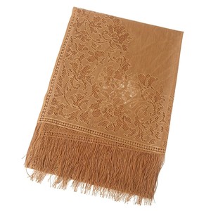 Hijab long en jersey liquide uni avec dentelle et pompons pour femme musulmane, style ethnique, en modal - Product Image 2