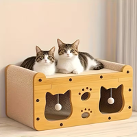 Lit-griffoir pour chat à double étage épais et amovible, pour griffer, se cacher et se reposer, maison pour chat en bois de luxe