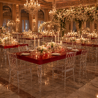 Nouvelle table de banquet rectangulaire en acrylique rouge transparente avec cristaux pour mariage, idéale pour la décoration d'événements et de réceptions.