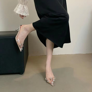 Novedad 2025: Zapatos de tacón bajo Baotou para mujer, estilo veraniego de caña alta, con tacón transparente fino que aumenta la altura y hebilla de diamantes de imitación. - Product Image 3