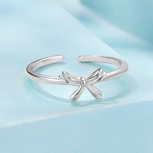 Anillo abierto con lazo de Plata de Ley 925, banda de promesa ajustable chapada en oro de 18 quilates para mujer OL, joyería fina de fiesta SCR1144 - Product Image 5