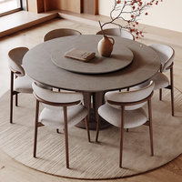 Wabi-Sabi Stil Steinplatte mit Drehplatte Esstisch Moderner Einfacher Eschenholz Runder Esstisch HJ0725