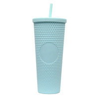 Accessoires promotionnels de verres en plastique dégradés personnalisés Bouteille d'eau à nœud Tasses à café en plastique givrées avec couvercles et pailles