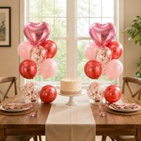 Kit de décoration de fête avec ballon en aluminium jetable en forme de cœur et support en plastique pour anniversaire et Saint-Valentin
