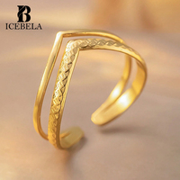 Bague ouverte double en V texturée en argent sterling S925, élégante et minimaliste, empilable, bijoux géométriques tendance pour femmes