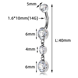<span class=keywords><strong>Anello</strong></span> <span class=keywords><strong>da</strong></span> <span class=keywords><strong>ombelico</strong></span> pendente in titanio F136 di grado implantare con zirconia, filettatura interna, all'ingrosso, personalizzabile - Product Image 5
