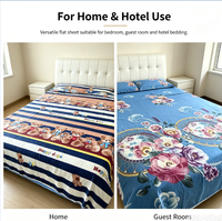 Drap plat en coton polyester imprimé, motif floral bleu, respirant, pour toutes les saisons, literie pour adultes, usage domestique