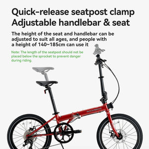 Bicicleta Plegable ROCKBROS Portátil de 20 Pulgadas con Marco de Aleación de Aluminio para Adultos, para Desplazamientos Urbanos, 9 Velocidades, Frenos de Disco, Unisex - Product Image 2