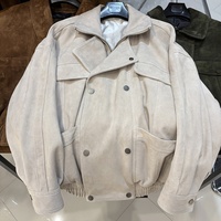 Blouson Bomber en Daim pour Femme avec Logo Personnalisé, Style Vintage Croisé, Coupe Ample, Style Motard, Ourlet Élastique, Vêtement d'extérieur