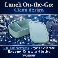 Boîte à lunch en silicone à 2 compartiments avec logo personnalisé, résistante au micro-ondes, chauffable, anti-fuite, écologique, compatible lave-vaisselle pour la maison