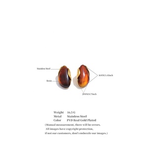 Pendientes Retro JINYOU 6604, Pendientes Multicolores de Resina, Chapados <span class=keywords><strong>en</strong></span> Oro de 18K, <span class=keywords><strong>Acero</strong></span> <span class=keywords><strong>Inoxidable</strong></span> PVD, Joyería - Product Image 6