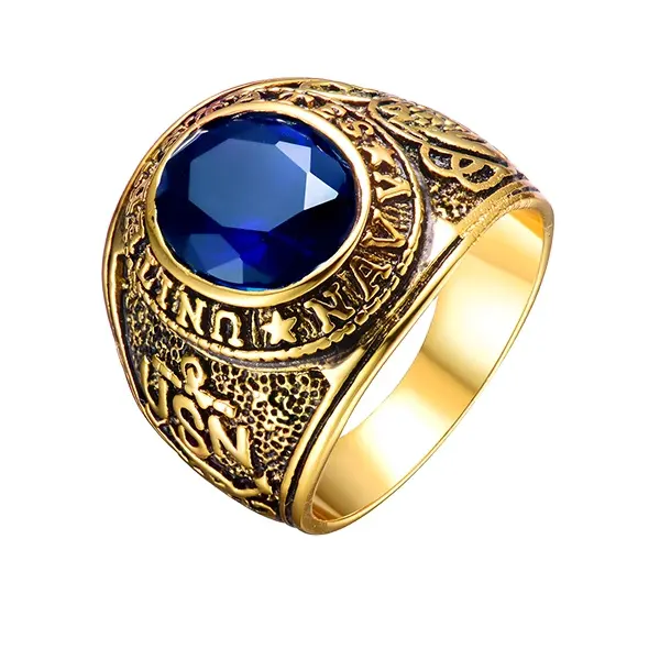 Hoàng Gia Thanh Lịch Sang Trọng Tinh Tế 925 Sterling Silver Bạc Khắc Vàng Mạ Cụm Nhẫn Sapphire Người Đàn Ông Nhẫn Trang Sức Cho Ả Rập Saudi Thị Trường