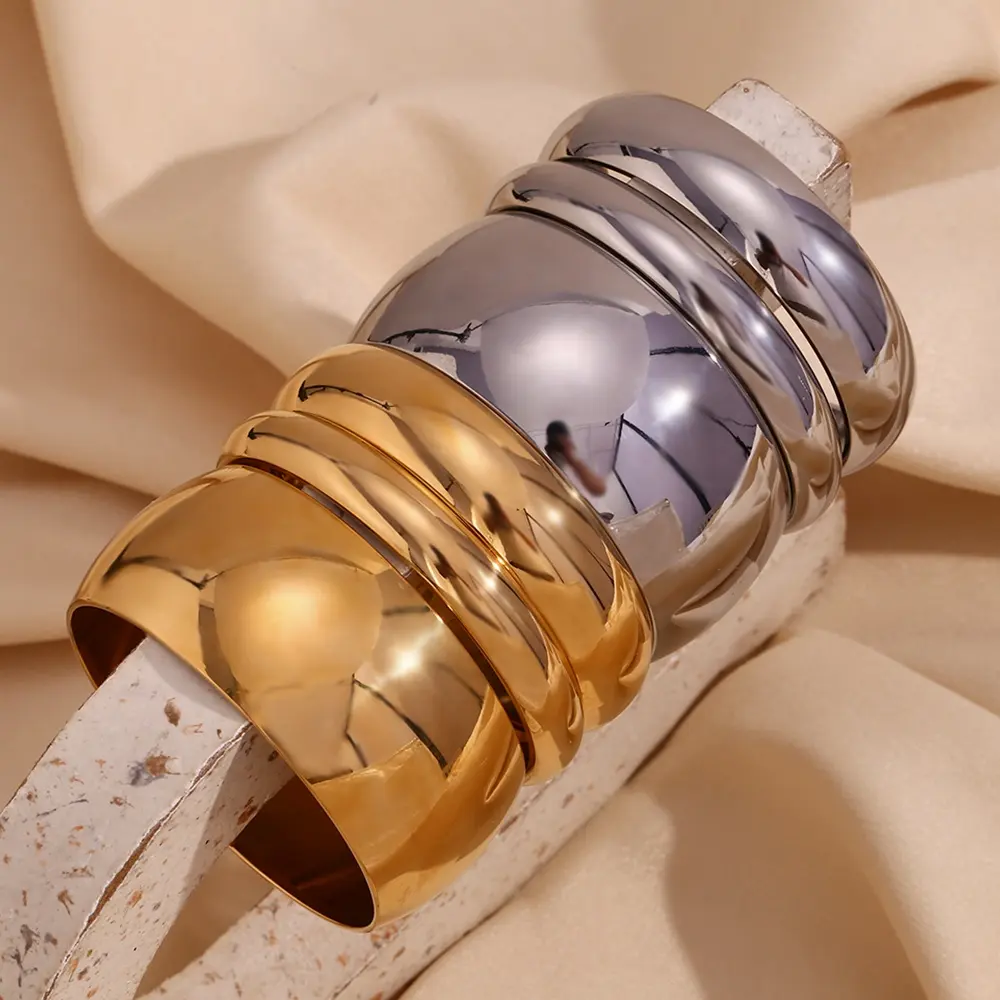 Set di braccialetti grossi minimalisti in oro placcato 18k gioielli in acciaio inossidabile impermeabili da donna gioielli e accessori