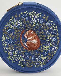 Scatola di gioielli rotondi in morbido velluto navy con scatola di anelli da viaggio ricamati con fiori con cerniera scatola per orecchini - Product Image 2