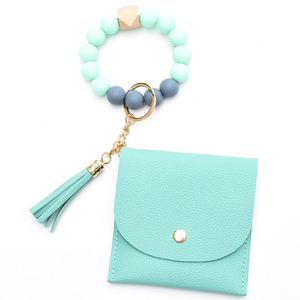 Porte-cartes personnalisé, porte-clés, porte-monnaie, bracelet en perles de silicone, perles en cuir, porte-clés avec pompon, porte-monnaie pour femme - Product Image 6