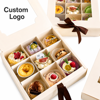 Boîtes cadeaux de luxe personnalisées avec logo, 9 compartiments, pour chocolats, desserts, pâtisseries, gâteaux, avec fenêtre transparente, vente en gros