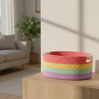 Panier de rangement pliable ovale en corde de coton, moderne et simple, avec poignées - Organisateur écologique et durable pour collations et articles divers