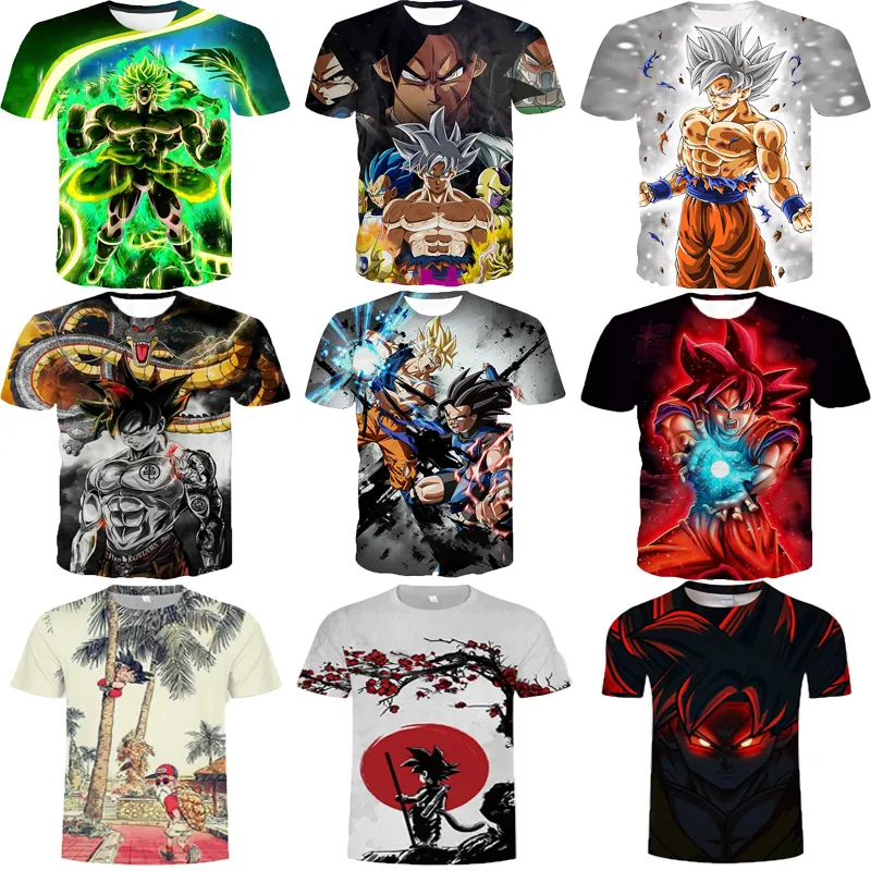 Camiseta japonesa de impressão do goku ball, de verão, 3d, impressão digital, masculina, grande, de todos os tamanhos