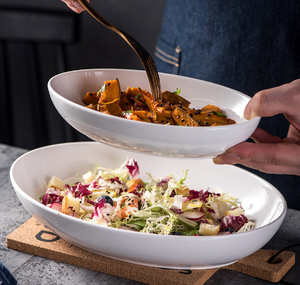 Tazón de ensalada ovalado de cerámica de estilo europeo, tazón de servir de porcelana de gran capacidad para restaurante, hotel, hogar, ensalada, pasta - Product Image 1