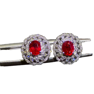 <span class=keywords><strong>Pendientes</strong></span> de Botón de Flor con Diamantes de Oro de 18K de Lujo y Moda, con Piedra Preciosa de Rubí Rojo Natural de 1 Quilate para Mujer, para Fiestas, Bodas o Regalos - Product Image 1