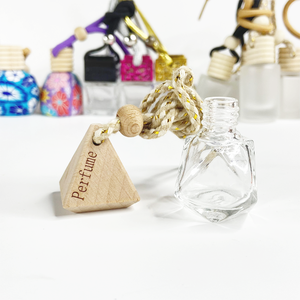 <span class=keywords><strong>Ambientador</strong></span> colgante difusor de coche de lujo-Mini botella de Perfume de vidrio transparente vacía con tapa de madera triangular y cuerda - Product Image 2