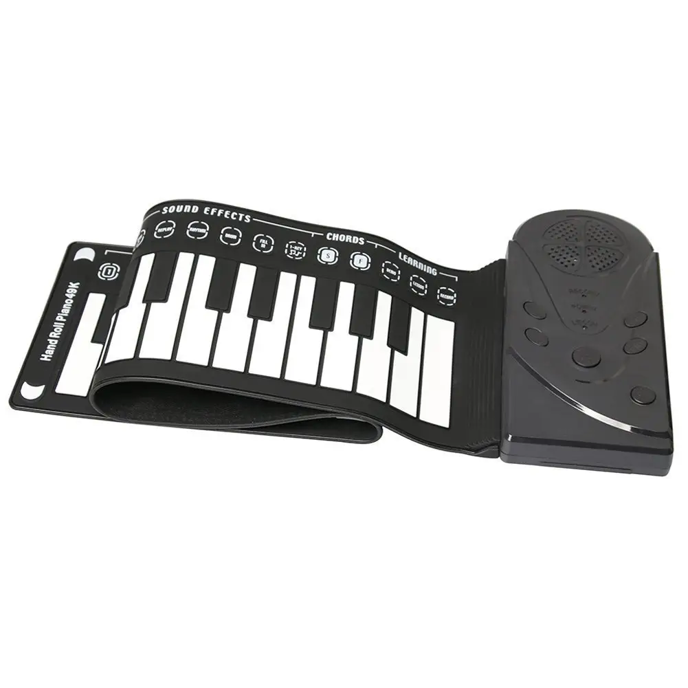 Portable Electronic Keyboard Hand Rolling Up Piano 49 Keys Foldable Piano with Speaker for Children Adult