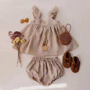 Ivy41612A Ins new fashion 0-3 years baby Summer linen dress baby girls fluffy sleeve dress toddlers lovely frocks
