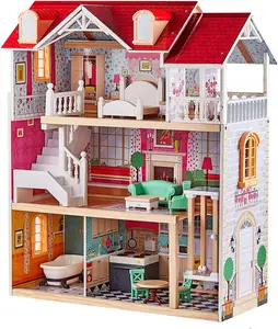 Maisons de poupées en bois de maison de princesse avec accessoires, meubles de jeu de simulation, maisons de poupées, meubles en bois pour bébé, jouets pour enfants