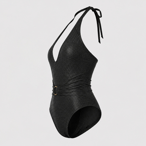 Traje de Baño Entero Brillante con Cuello Halter, Monokini Ajustado con Cinturón para Vacaciones - Product Image 3