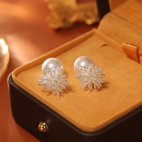 Anting Tusuk Mutiara Imitasi 2 Model Grosir, Paduan Tembaga Berlapis Perak, Dapat Dibalik, Perhiasan Wanita Elegan