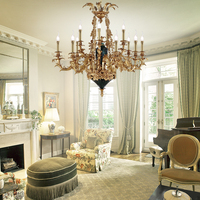 Plafonnier en laiton Antique style français, Chandelier décoratif, en verre vert, idéal pour un mariage
