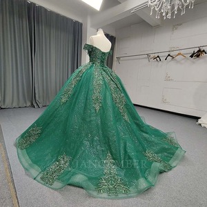 ANY218 Elegant <b>Emerald</b> Green Off The Shoulder Chiffon Evening <b>Dress</b> With Train - Product Image 2