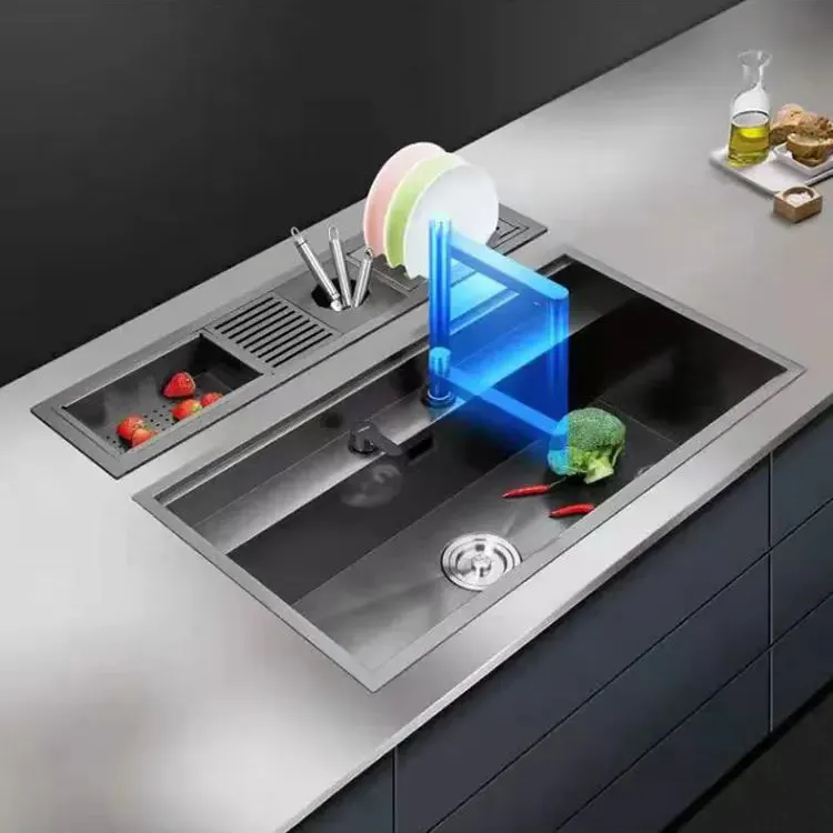 Black nano kitchen sinks handmade hidden stainless steel single bowl sink