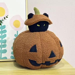 Logo personnalisé Halloween citrouille jouets en peluche drôle fantôme blanc poupée en peluche mauvais gars manille chat noir oreiller coussin décoration de la maison - Product Image 3