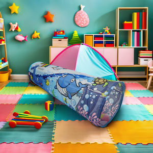 نفق بلاستيكي للأطفال باللون الأزرق اللطيف للاستخدام المنزلي، لعبة رياضية قابلة للطي وسهلة التنفس للأطفال من 5-7 سنوات، بيع بالجملة بأسعار رخيصة - Product Image 1