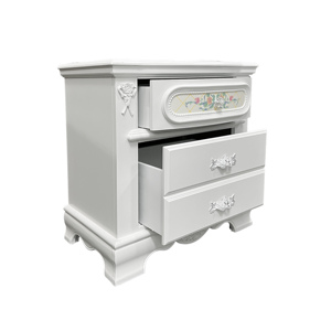 White 2 <b>Drawer</b> Nightstand With Floral Motifs Bedroom <b>Storage</b> Cabinet - Product Image 3