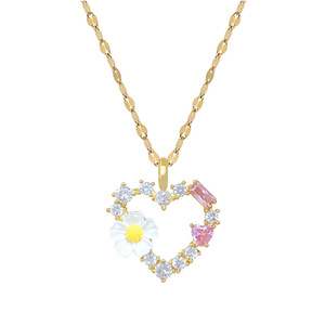 Collier Cœur et Fleur en Acier Inoxydable Luxe <span class=keywords><strong>L</strong></span>éger, Micro-incrusté <span class=keywords><strong>de</strong></span> Zircons, Idéal pour Fiançailles, Mariage et Fêtes - Product Image 5