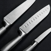 Bestverkochte RVS messenset (3-delig) Ambidextrous ergonomische handgrepen Vaatwasmachinebestendig Minimalistische aangepaste logo's