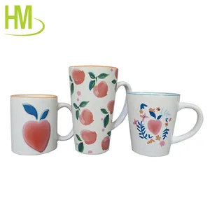 Tasse à café en céramique de conception OEM de fleur de pêche de printemps