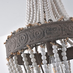 Lampadario Artistico Retrò Americano <span class=keywords><strong>in</strong></span> <span class=keywords><strong>Legno</strong></span> Massello con Perle, Illuminazione Decorativa per Soggiorno e Sala - Product Image 6