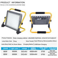 Projecteur LED solaire à lumière froide pour extérieur, marché nocturne, urgence, IP66, télécommande, 4 lampes, CRI 90 élevé