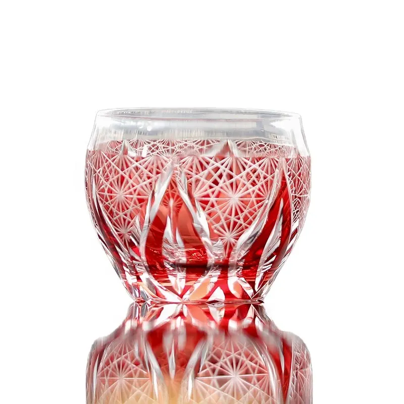 Wholesale Edo Kiriko Colored Hand-Cut Shot Glass Small Gass for Liquor Japandi Design Style with Gift Box