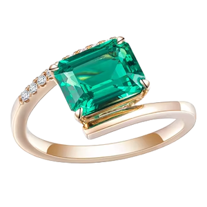 Anillo de Lujo con Esmeralda Cultivada en Laboratorio, Corte Esmeralda, Engaste de Garras, Certificado, Oro Sólido de 18K, Anillo de Compromiso, Boda, Fiesta Nupcial, Clásico - Product Image 1