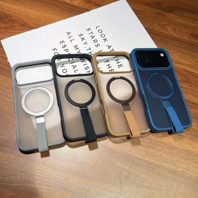Ring Magnetic Kickstand With Hand Strap Matte Phone Case for iPhone 17 Pro Max