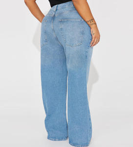 Jeans <span class=keywords><strong>Donna</strong></span> Personalizzati a Gamba Dritta e Vita Alta Vendita Diretta dalla Fabbrica, <span class=keywords><strong>Pantaloni</strong></span> <span class=keywords><strong>Classici</strong></span> in Denim Larghi e Comodi - Product Image 2