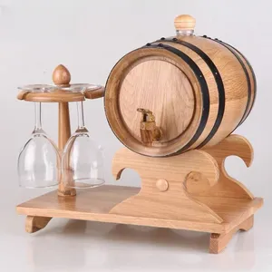 New Design Solid Wooden Wine Barrel Handcrafted Vintage Whiskey and Wine Storage Barrel with Glass Holder for Gifts