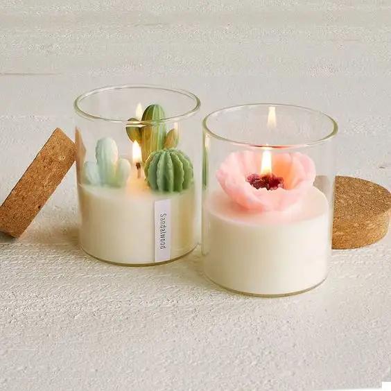 Empty clear glass container vessels jars for Handmade bee wax soy candle making heat resistant candle jars with cork lid