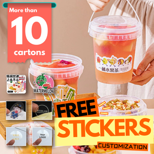 Tasses seau transparentes personnalisées de qualité alimentaire 32 OZ PP pour boisson yaourt lait thé fruits avec autocollants gratuits en stock - Product Image 1
